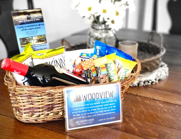 A basket of goodies awaits you when you arrive after a day of travel.