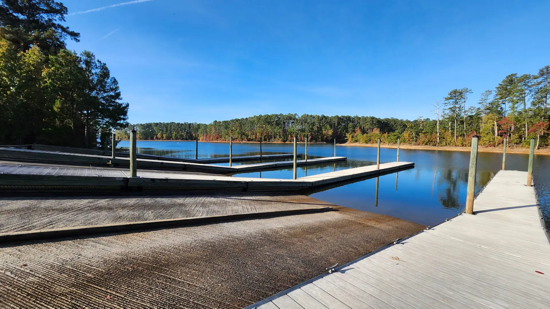 Quiet lake shoreline in off-season
