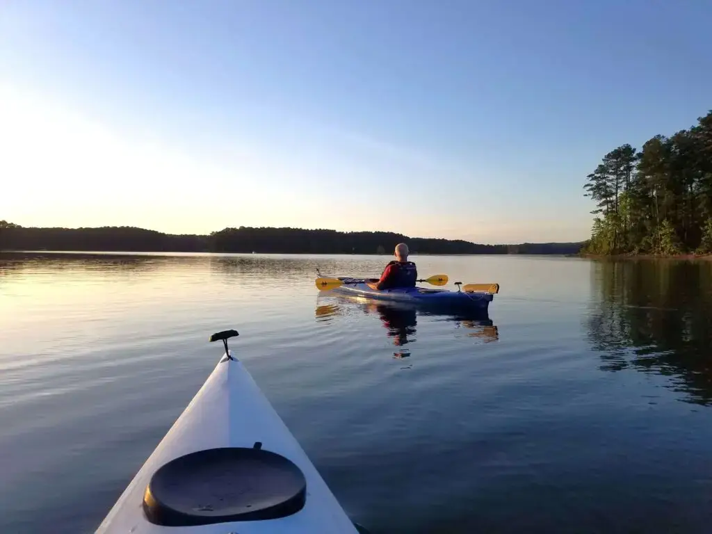 Two kayaks on a quiet morning on Lake Thurmond.
