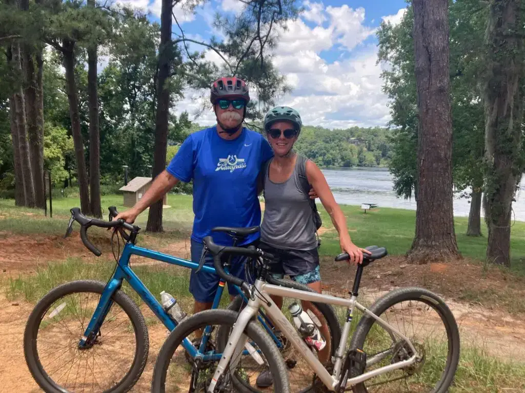 Couple biking on a local bike trail